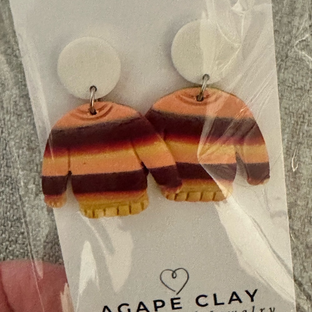 NEW 5 Pairs Polymer Clay Earrings Handmade Fall Colors - Picture 4 of 6
